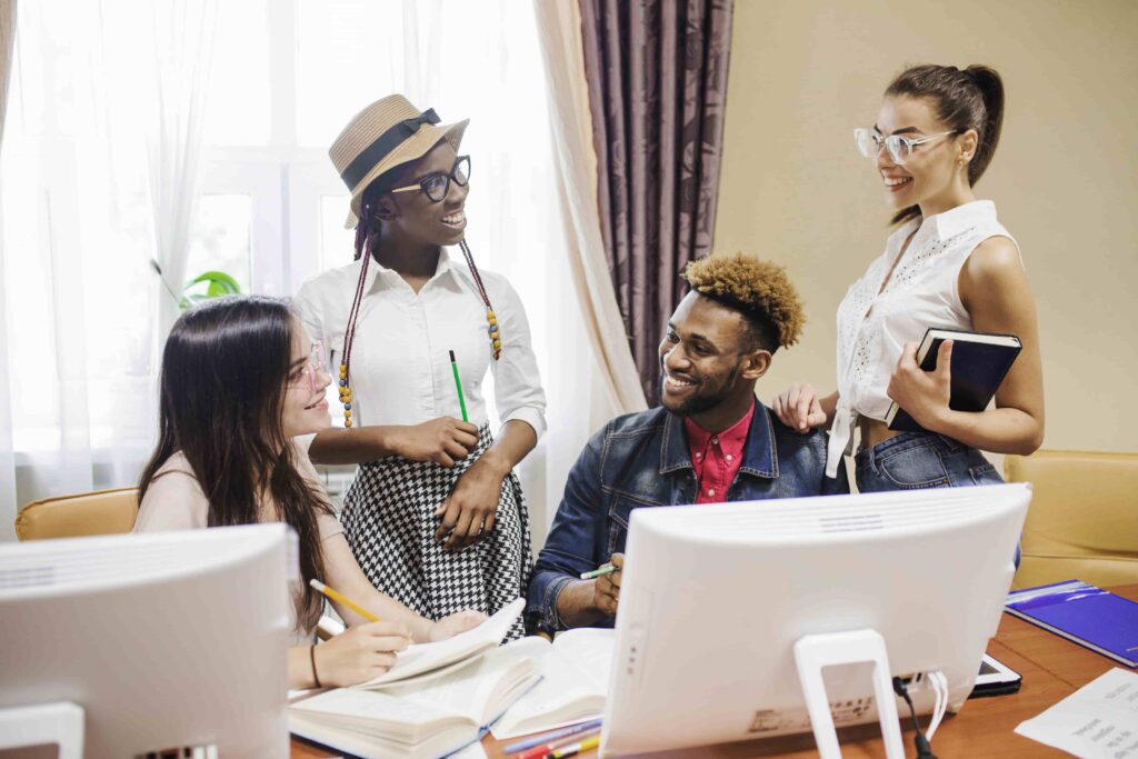 Business professionals analyzing data and creating effective digital marketing plan